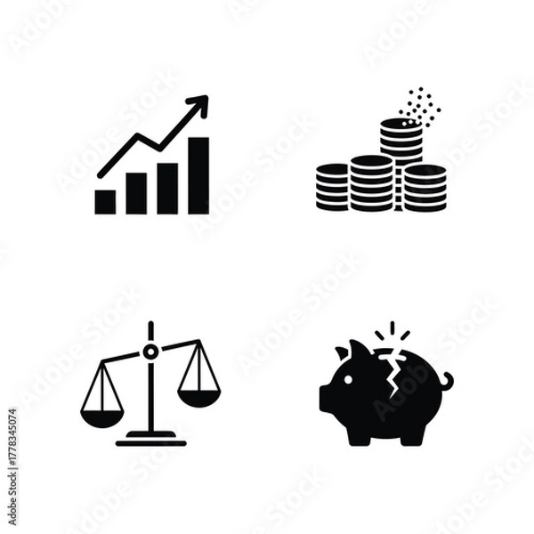 Fototapeta Financial Growth and Stability Icons Business, Finance, and Investment Visuals in Black and White
