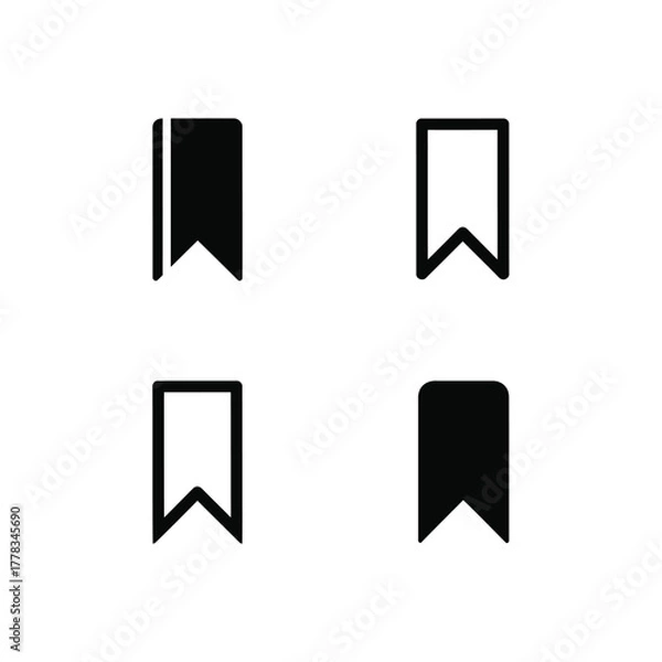 Fototapeta Clean black bookmark icons for digital interfaces, symbolizing saving favorite content and marking pages for easy access and future reference