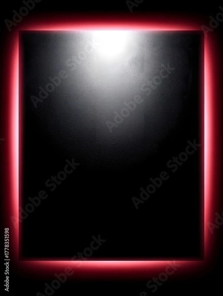 Obraz Dark textured square with bright central illumination and a glowing red border providing expansive copy space
