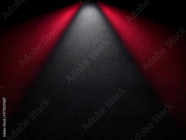 Fototapeta Dramatic dark textured background with converging red and white spotlights offering ample negative space