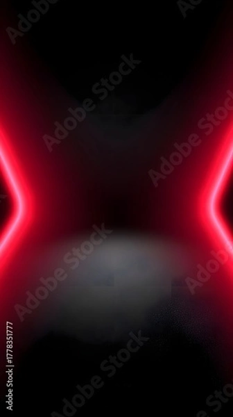 Obraz Abstract dark space with glowing red neon lights forming a futuristic tunnel effect and reflecting on a textured floor