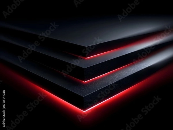 Obraz Diagonal stacked black layers with subtle red rim lighting and high contrast