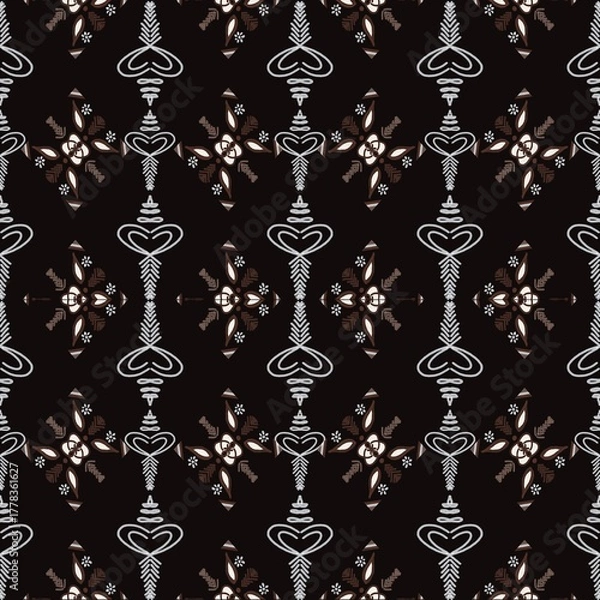 Obraz Seamless fabric pattern, Bohemian, Black Brown, White, Geometric, Antique, Native American, Fabric, Background 