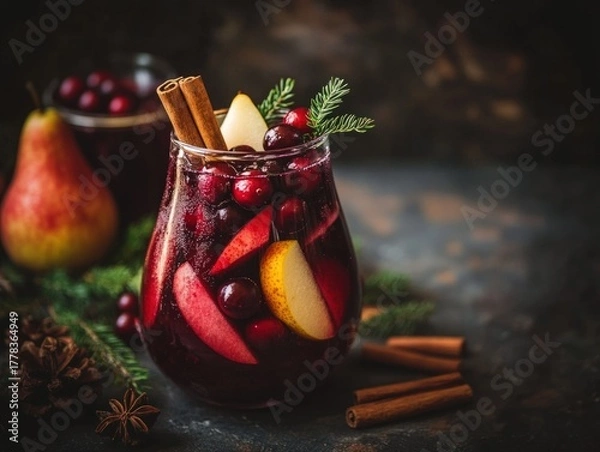 Obraz Festive Cranberry Pear Christmas Sangria