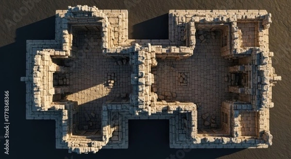 Fototapeta Ancient Stone Ruins of a Small Fortress or Temple in Desert Landscape