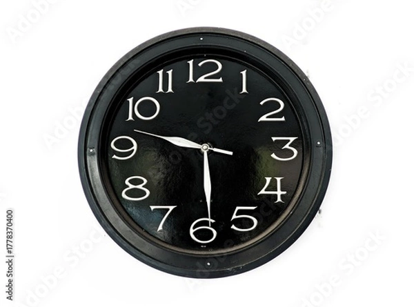 Fototapeta Simple Analog Black Wall Clock Isolated on White