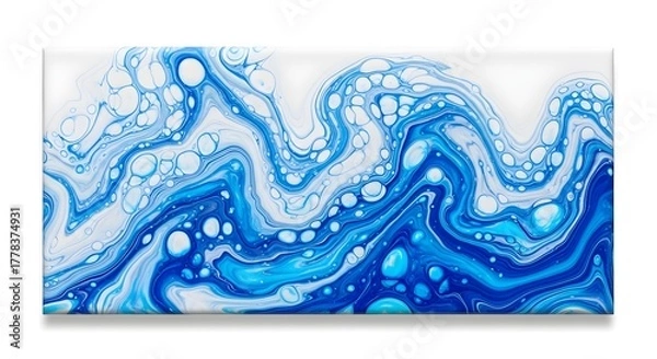 Fototapeta Abstract Blue Wave Flowing Fluid Art With Bubbles And Swirls