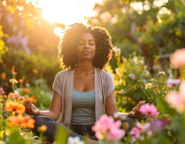 Obraz Woman meditates in a garden