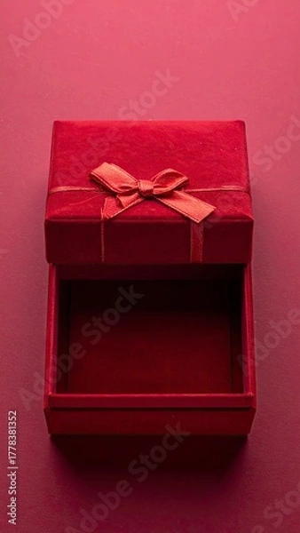 Fototapeta Open Red Gift Box with Ribbon on Matching Background.