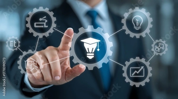 Fototapeta E-learning technology, education, Online education, webinar, online courses, innovation, training, communication, and growth,symbolizing knowledge, learning, and creative ideas.