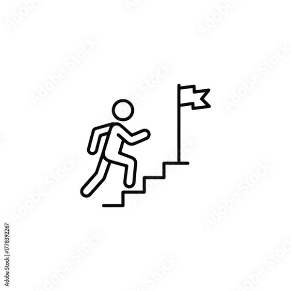 Fototapeta The Pursuit of Success a Determined Individual Climbing Stairs Towards a Flag Symbolizing Achievement Personal Growth and the Realization of Goals a Testament to Effort and Dedication