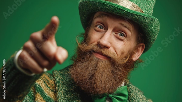 Fototapeta Smiling Man in Green Attire Celebrating a Festive Occasion