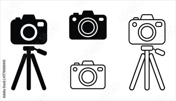 Obraz Four black and white camera icons on tripods and standalone on white background photography digital camera