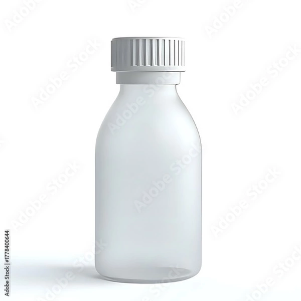 Fototapeta Empty clear glass bottle with white cap isolated on a clean white background