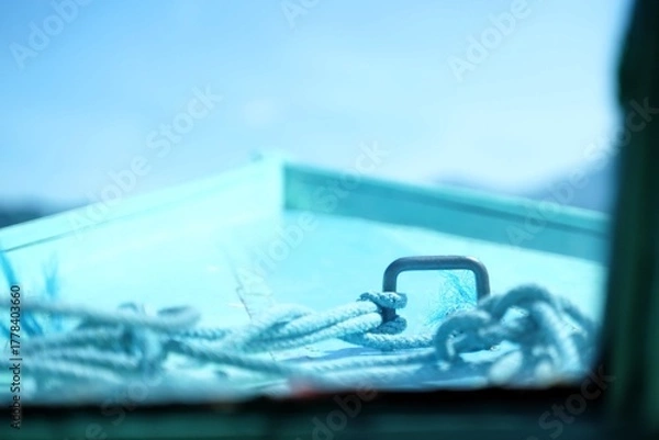 Fototapeta View inside the cabin of a wooden ship under sailing