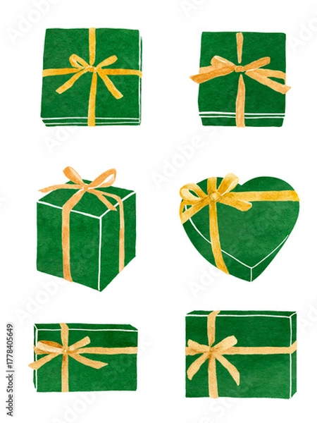 Obraz リボンをかけたギフトボックス　水彩イラスト