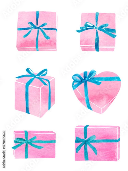Obraz リボンをかけたギフトボックス　水彩イラスト