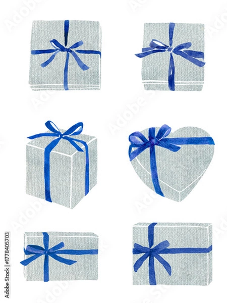 Obraz リボンをかけたギフトボックス　水彩イラスト