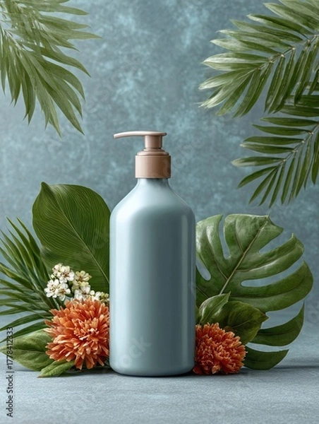 Fototapeta 8K resolution body lotion in elegant botanical setting offers rich texture