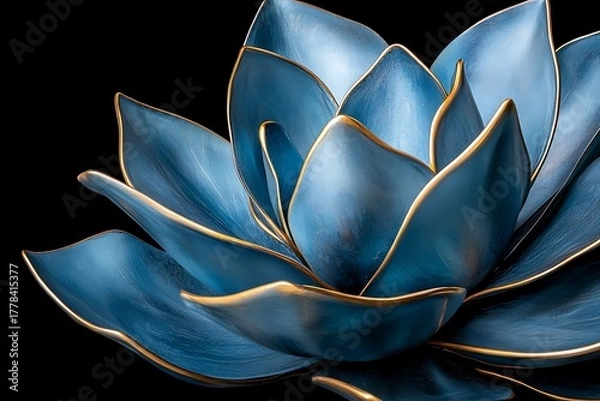 Obraz Elegant Blue Lotus Flower with Gold Accents on a Black Background for Decorative Use