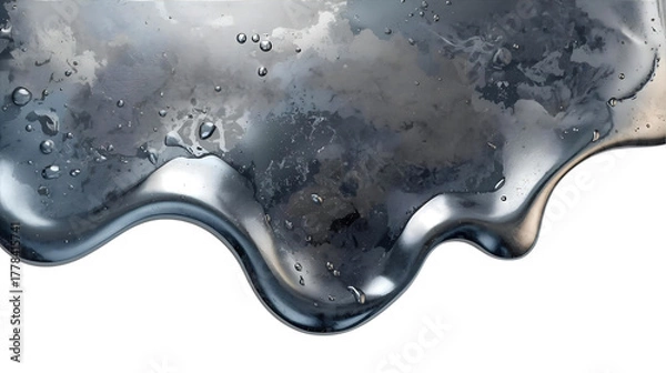 Fototapeta Silver liquid drop isolated on transparent background with metallic texture wallpaper 4k, generative ai