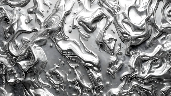 Obraz Silver liquid abstract background with metallic texture and pattern wallpaper 4k, generative ai