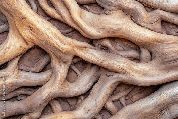 Obraz Natural Patterns in Twisted Brown Tree Roots Against Earthy Background Textures