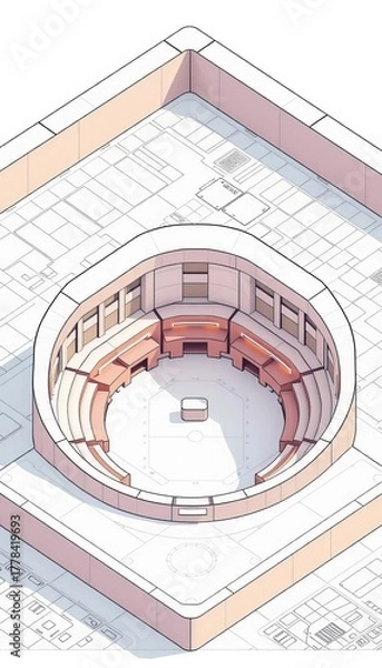 Fototapeta Architectural blueprint of an isometric amphitheater in a minimalist style,  concept,  diagram