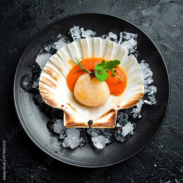 Fototapeta Elegant Scallop Dish on Ice - A Culinary Delight.