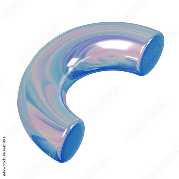 Fototapeta 3d Set Geometry shape Half Torus or Half ring iridescent Abstract Metallic Color, realistic rendering element design