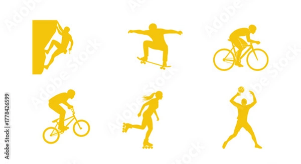 Obraz Dynamic yellow silhouettes capture the thrill of action sports and outdoor adventure activities