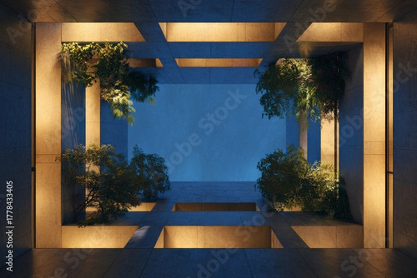 Fototapeta Architectural design with nature; light, plants, and texture mix together.