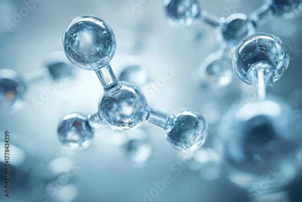 Fototapeta Close-up of clear, spherical molecules interconnected with glass-like bond