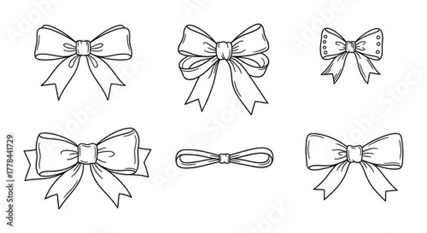 Obraz Collection of hand drawn bows in sketch style perfect for decorative elements and design projects