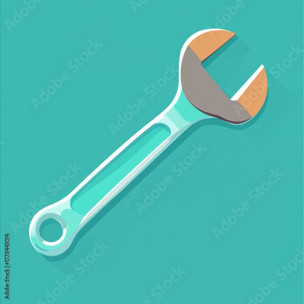 Fototapeta Wrench with simple and clean design, featuring turquoise handle and metallic head, isolated on vibrant background