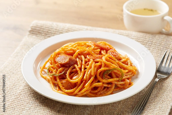 Obraz 日本発祥のパスタ料理、シンプルなナポリタン