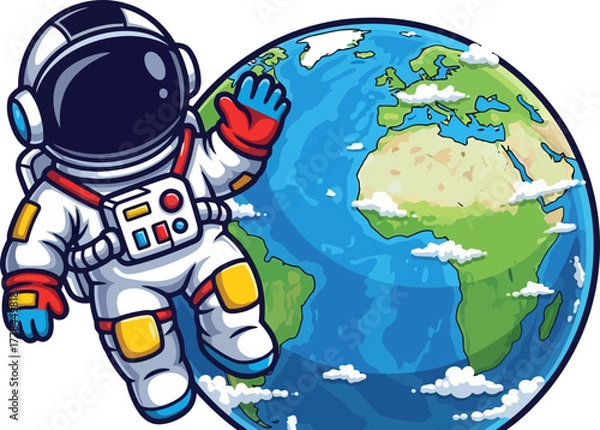 Fototapeta cosmic explorer greets earth, symbolizing global connection and boundless discovery
