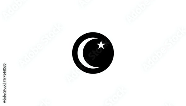 Obraz Islamic crescent moon and star symbol in black circle isolated