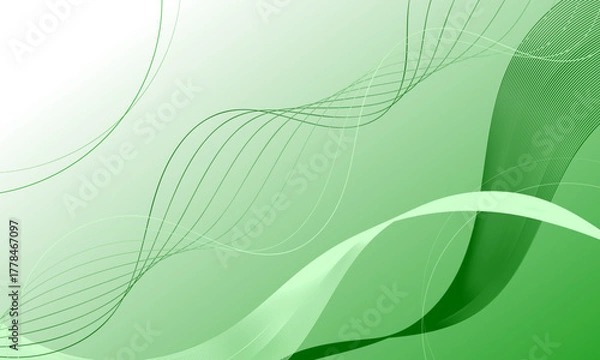 Fototapeta green smooth lines wave curves on soft gradient abstract background