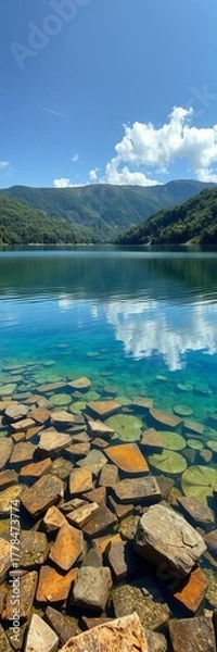 Fototapeta Freshwater lake a serene body of water supporting diverse aquatic and terrestrial ecosystems,  biology, lake