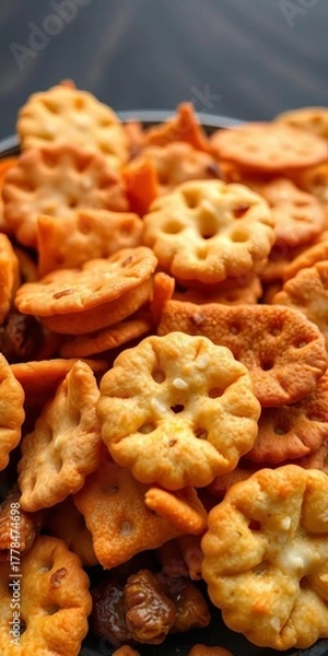 Fototapeta Crunchy, savory cracker assortment, perfect for parties and gatherings,  indulgence,  wheat