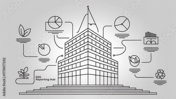 Fototapeta Modern Business Building with ESG Reporting Infographics Design