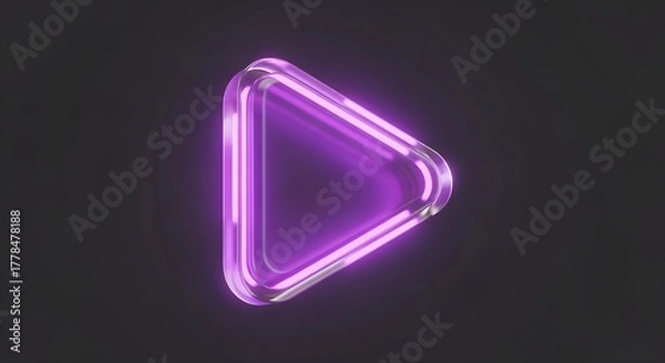 Fototapeta Glowing Neon play icon button in purple 3D glass style, isolated symbol for video player or streaming interface.