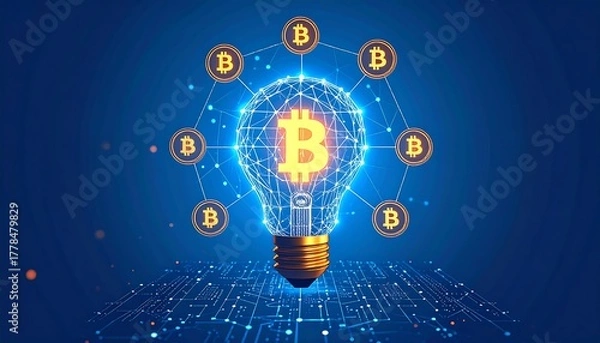 Fototapeta Glowing Crypto Idea Bulb on a Digital Circuit