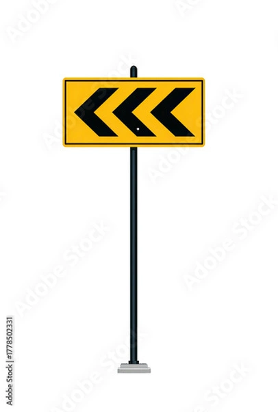 Fototapeta A yellow road sign displaying the direction of sharp turns ahead, mounted on a pole