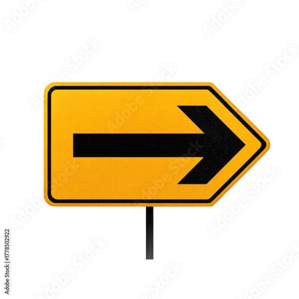 Fototapeta A yellow rectangular road sign with a black arrow pointing to the right, on a black background