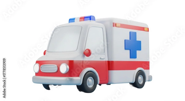 Obraz Cartoon Ambulance Vehicle with Blue Cross isolated on a transparent background medical