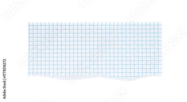 Obraz Torn piece of graph paper with blue grid lines isolated on transparent background
