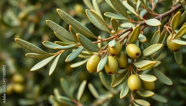 Obraz Fresh green olive branch with delicate leaves and small olives, symbolizing peace and new beginnings ,  fresh,  symbol