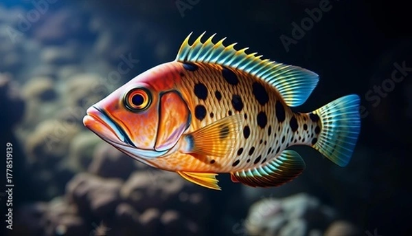 Fototapeta Frontosa Cichlid, jewel of Lake Tanganyika depths, predator,  nature photography,  giant fish